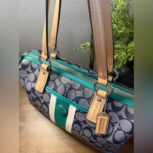 Coach Signature Stripe Jade Satchel/Crossbody - Picture 4 of 16